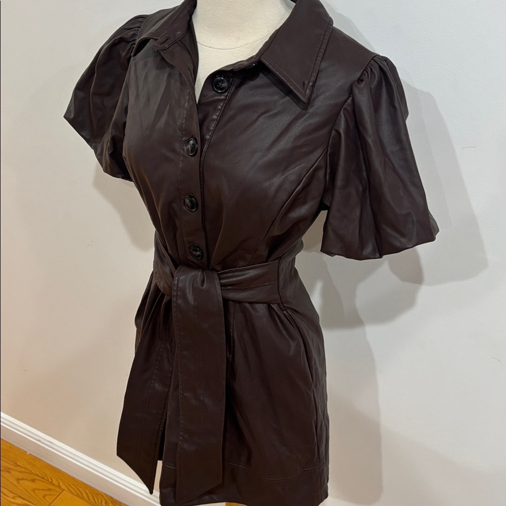 Toccin Puff Sleeve Faux Leather Dress, Size: 10 - Picture 6 of 9